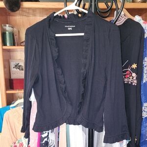 Charter Club Women's Black Ruffle Cardigan